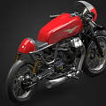 Vintage Red Cafe Racer Motorcycle With Round Headlight Black Seat And Exhaust Pipes