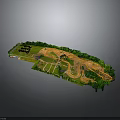 Architectural Park Planning Model with Green Spaces and Pathway Layout