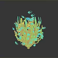Vibrant Small Colorful Fish Swimming Around Yellow Branching Coral in Marine Underwater Scene