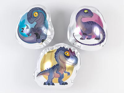Three Colorful Cartoon Dinosaur Egg Shaped Transparent Inflatable Kids Toys 3d model