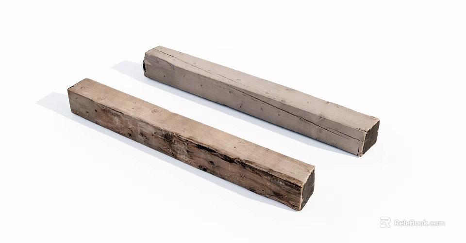 Natural Long Wooden and Stone Planks with Rough Surface for Construction 3d model 