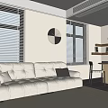 White Sectional Sofa In Living Room With Black Pillow Green Plant Clock And Window Blinds
