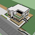 Modern Detached Villa Exterior With Large Glass Windows And Two Story Design Surrounded By Trees