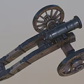 Antique Historical Cannon Weapon With Wooden Wheels And Metal Barrel