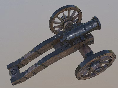 Antique Historical Cannon Weapon With Wooden Wheels And Metal Barrel 3d model