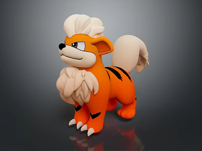 Orange Cartoon Creature Character With White Mane Fluffy Tail And 3D Model Design 3d model