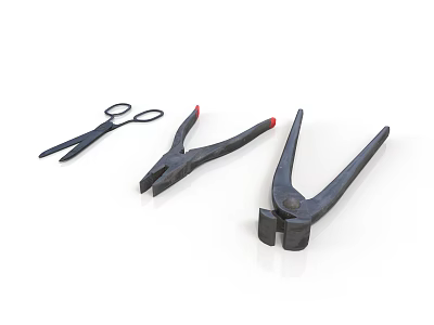 Black Hand Tools Including Scissors And Different Pliers For Workshop Or DIY Use 3d model