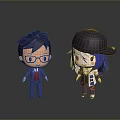 Cartoon Characters in Purple Suit with Glasses and Blue White Hair Hat Design