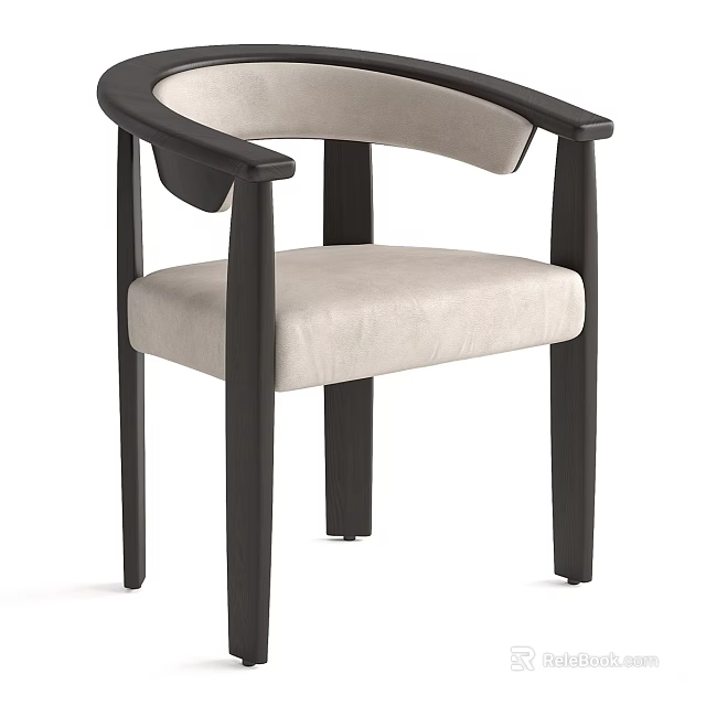 Modern Dining Chair With Wooden Frame Light Upholstered Seat And Armrests 3d model 
