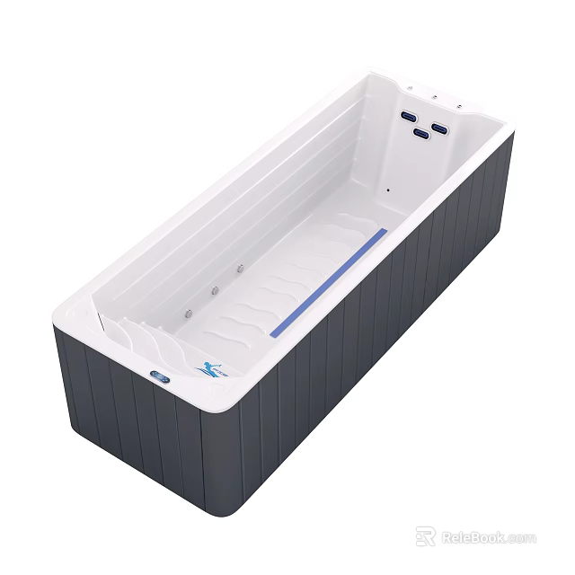 Modern Freestanding Bathtub With Dark Gray Exterior White Interior And Blue Accent Stripes 3d model 