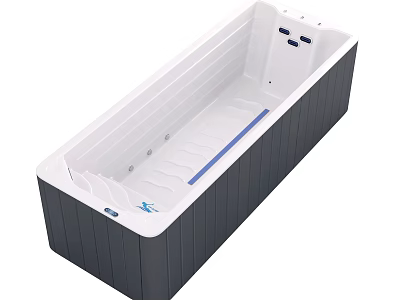 Modern Freestanding Bathtub With Dark Gray Exterior White Interior And Blue Accent Stripes 3d model