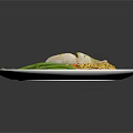 Delicious Baked Fish Fillet Served With Yellow Grains And Green Beans Topped With Fresh Herbs