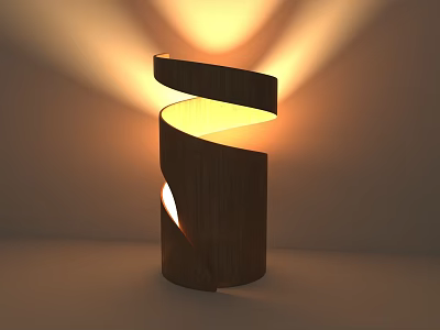 Modern Unique Wooden Table Lamp With Spiral Design And Warm Light Glow 3d model