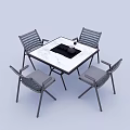 Modern Square Table and Chair Set with Marble Top Woven Back Gray Cushion Metal Legs