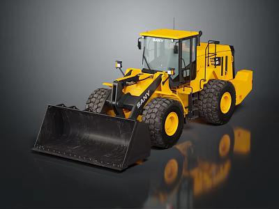 Yellow Heavy Duty Construction Loader With Front Bucket Cab And Large Tires 3d model
