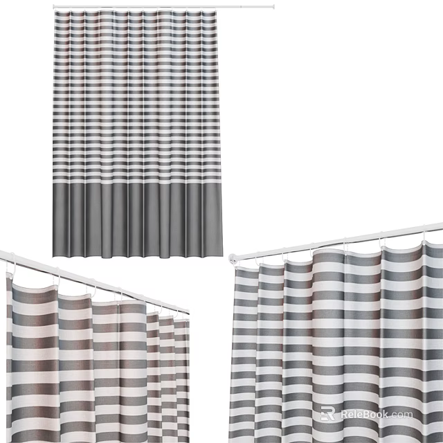 Bathroom Accessories With Plaid And Striped Shower Curtains And Curtain Rods 3d model 