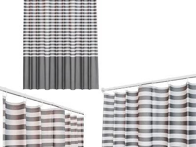 Bathroom Accessories With Plaid And Striped Shower Curtains And Curtain Rods 3d model