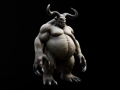 Game Movie Character Fantasy Monster With Large Horns Muscular Body And Sharp Claws 3d model