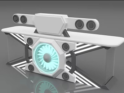 Futuristic Reception Desk With Circular Glowing Element Sleek White Finish And Geometric Design 3d model