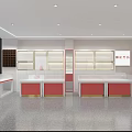 Modern Retail Store Interior With Red White Counters TV Screen And Decorative Art 3d model