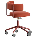 Modern Office Desk and Chair Set with Red Upholstered Chair Wheeled Base and Metal Frame