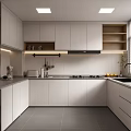 Modern Kitchen Interior With White Cabinets Gray Countertop Under Cabinet Lighting And Appliances