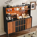 Modern Wooden Sideboard Cabinet With Coffee Machine Glassware And Decorative Items