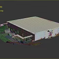 Industrial Warehouse Building With Gray Roof Glass Entrance White Walls And Green Grass