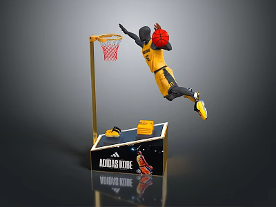 Mini Basketball Hoop Toy Featuring Athlete Figure In Dunk Action With Yellow Accessories 3d model