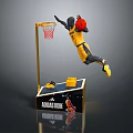 Mini Basketball Hoop Toy Featuring Athlete Figure In Dunk Action With Yellow Accessories