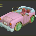 Pink Convertible Toy Car With Blue Interior Red Seats Yellow Headlights White Wheels Cartoon Style