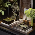 Decorative Ornament Set With Horse Sculpture Moss Decoration Car Model And Green Flower Bouquet