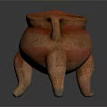 Traditional Three Legged Ceramic Pottery With Two Handles And Red Brown Stripes