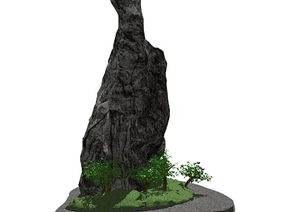 Bonsai Plant Display With Natural Rock Accent And Small Green Trees On Base 3d model