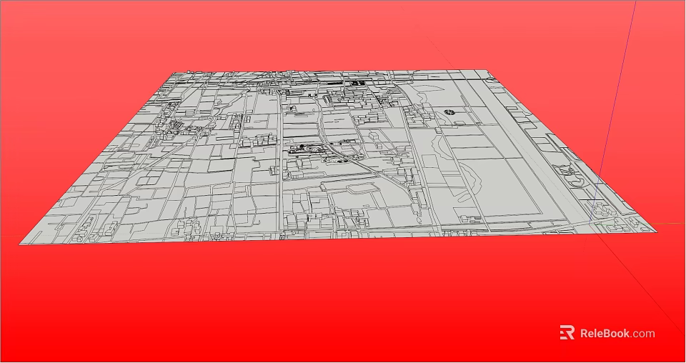 Scenic Line Drawn Urban Planning Map With Buildings Roads And Red Background 3d model 