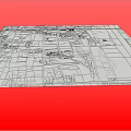 Scenic Line Drawn Urban Planning Map With Buildings Roads And Red Background
