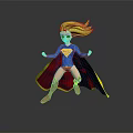 Superhero Girl In Blue Costume With Red Cape Yellow Hair And Super Symbol