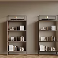 Modern Bookshelves Interior With Books Decorations Light Brown Wall And Wooden Floor