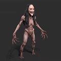 Scary Horror Game Movie Character With Emaciated Body Long Hair Sharp Claws And Wide Grin