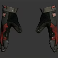 Black And Red Worn Work Gloves With Dirt On Fingers And Palms