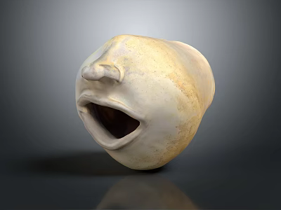 Cream Colored Face Shaped Cup with Wide Opening and Unique Artistic Design for Decorative 3d model