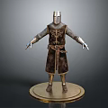 Medieval Knight Armor Weapon with Decorative Patterns and Golden Display Base 3d model