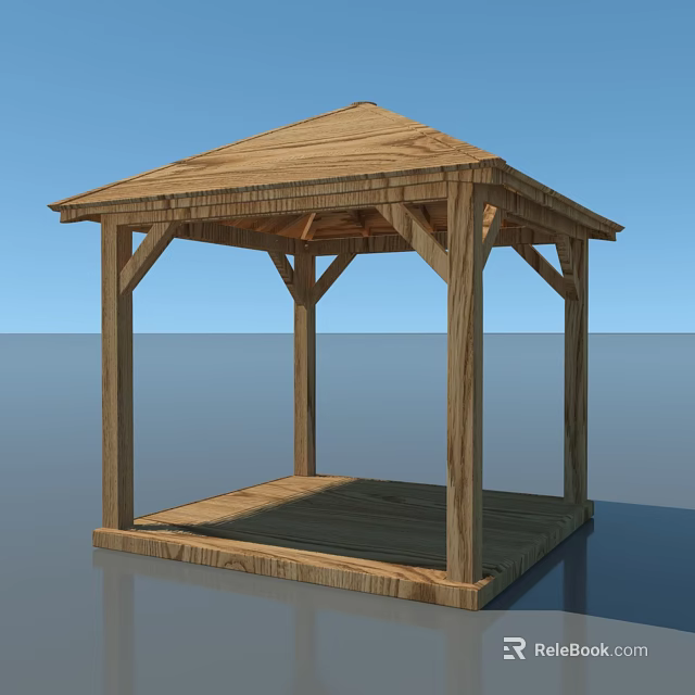 Outdoor Wooden Gazebo Structure With Open Design Roof Pillars And Platform 3d model 