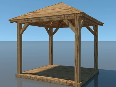 Outdoor Wooden Gazebo Structure With Open Design Roof Pillars And Platform 3d model