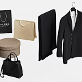 Elegant Black Suit Jacket With Handbag Shopping Bag Round Box And Fashion Accessories