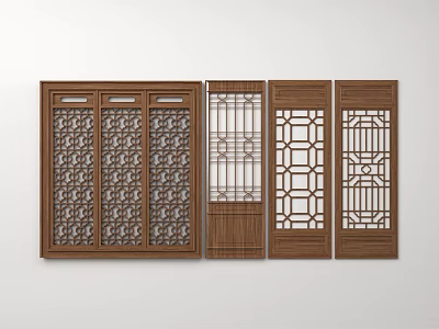 New Chinese Style Chinese Style Flower Window Flower Window Antique Door and Window Pattern Wood Carving 3d model