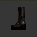 Brown Knee High Leather Boots With Platform Sole And Buckle Detail 3d model
