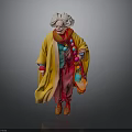 Elderly Lady With White Hair In Yellow Shawl Colorful Scarf Red Pants Orange Shoes