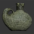 Ancient Style Hand Carved Stone Sculpture Vase With Textured Surface And Handle