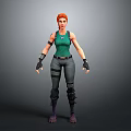 Game Movie Character 3D Model With Red Hair Green Tank Top And Gray Cargo Pants